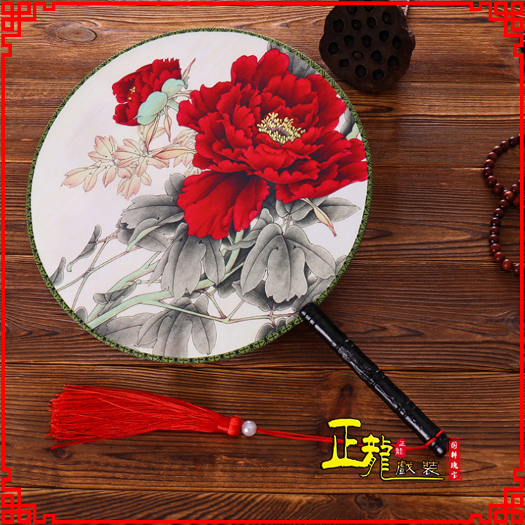 博尔塔拉古典中国风团扇空白扇跳舞蹈扇 真丝宫扇