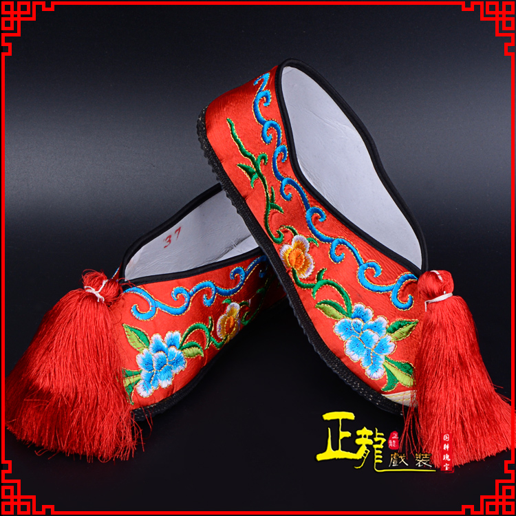 博尔塔拉京剧越剧戏曲彩鞋花旦绣花 普平底彩鞋